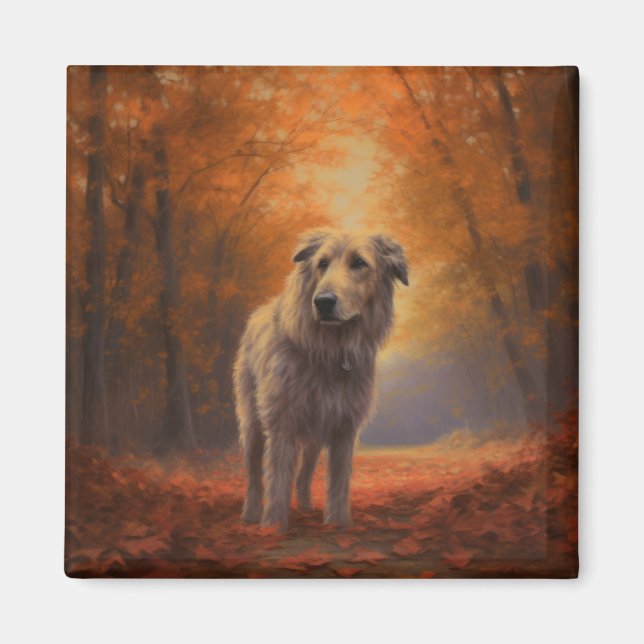 Imán Wolfhound en otoño se inspira en las hojas (Frente)