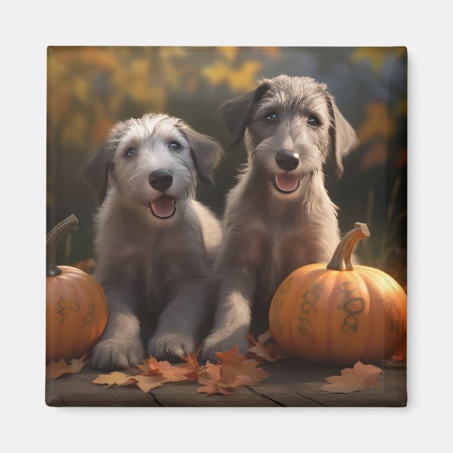Imán Wolfhound Puppy Calabaza deslumbrante de otoño (Frente)