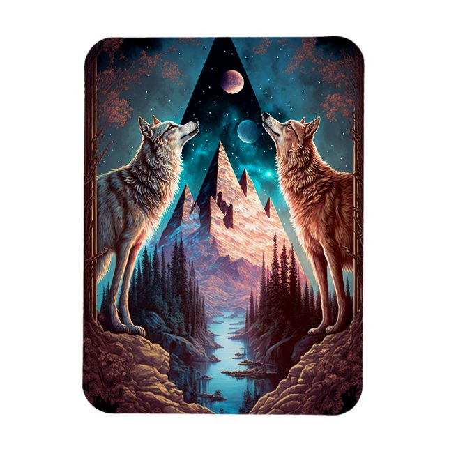 Imán Wolves Mountain Visionasy Fantasy Art (Vertical)