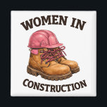 Imán Women in Construction Work Boots and Hard Hat<br><div class="desc">Illustration of rugged work boots with pink laces and a safety helmet celebrating women in construction. A bold visual for skilled trades,  construction sites and strong professionals building the future.</div>
