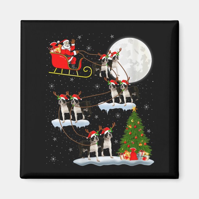 Imán Womens Boston Terrier Dog Santa Sleigh Flying Funn (Frente)