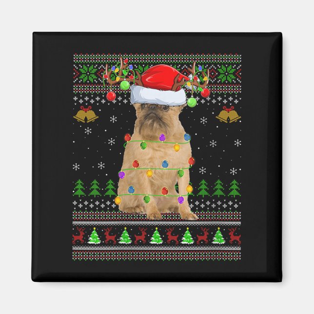 Imán Womens Brussels Griffon Dog Ugly Christmas Sweater (Frente)