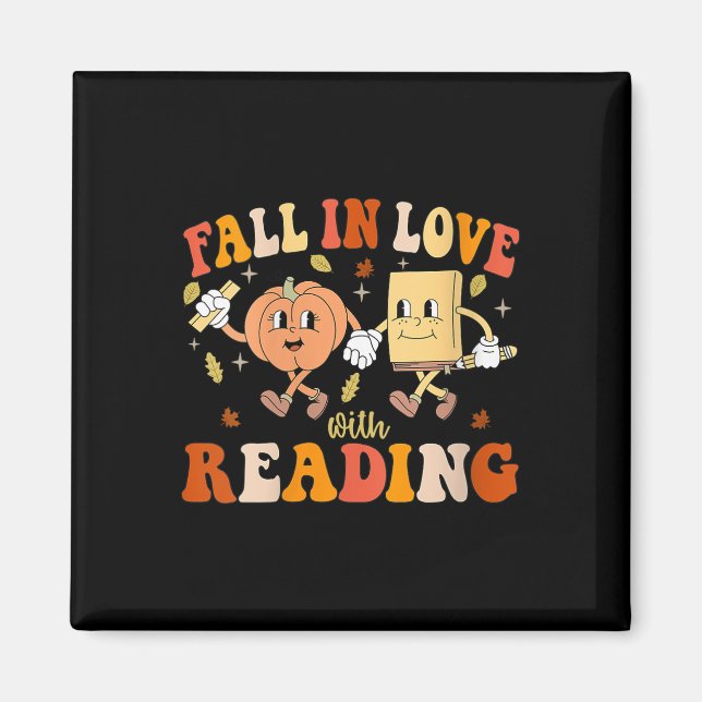 Imán Womens Groovy Fall In Love With Reading Thanksgivi (Frente)