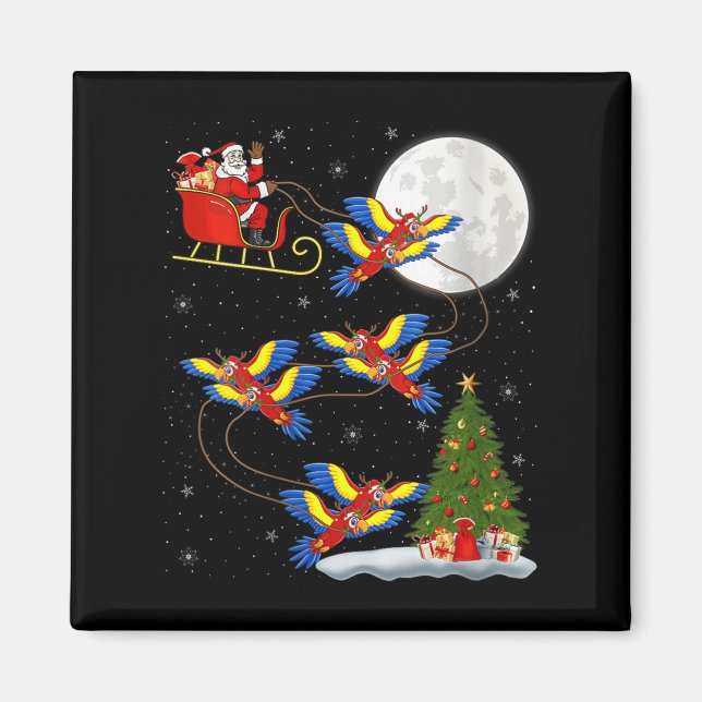 Imán Womens Macaw Parrots Santa Sleigh Flying Funny Mag (Frente)