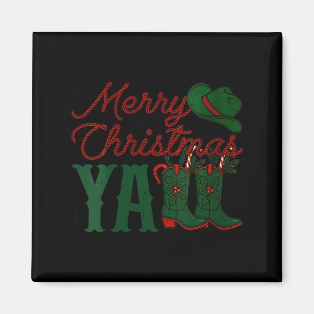 Imán Womens Merry Christmas Y'all Cowboy Boots Western  (Frente)
