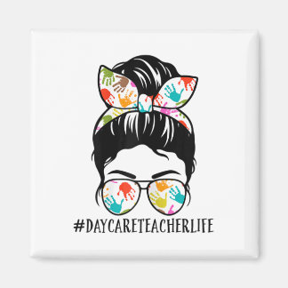 Imán Womens Nn Daycare Teacher Life Messy Bun Mom Woman