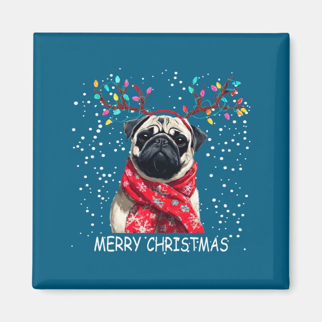Imán Womens Pug Dog Xmas Santa Hat F Christma Long Slee (Frente)