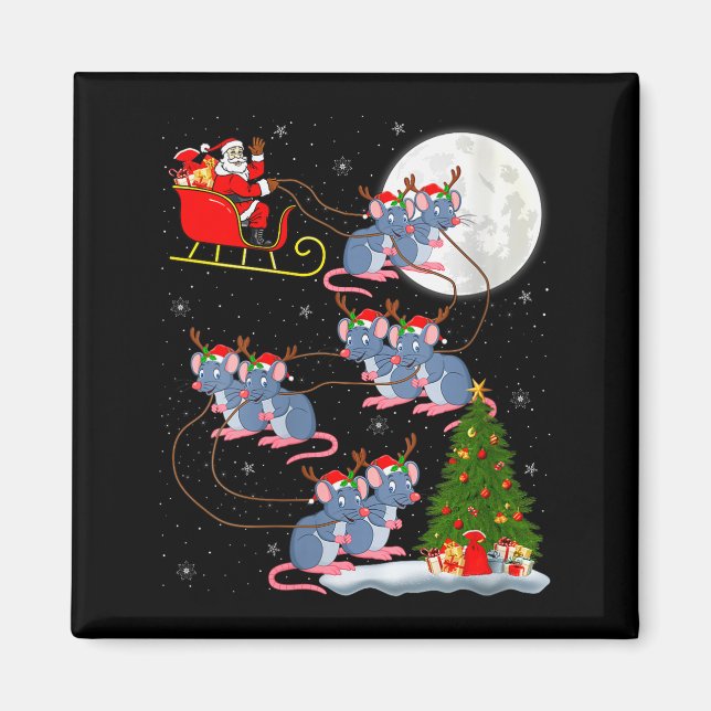 Imán Womens Rat Rodents Santa Sleigh Flying Funny Magic (Frente)