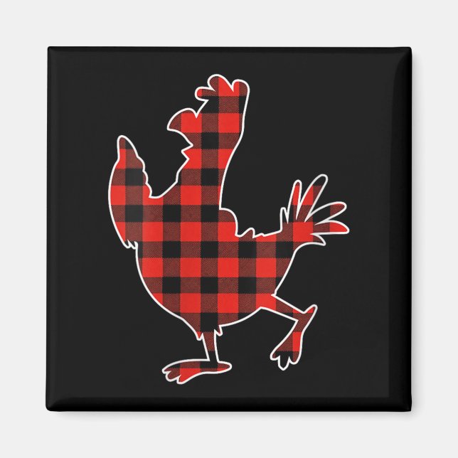 Imán Womens Red Buffalo Plaid Pajama Chicken Merry Chri (Frente)