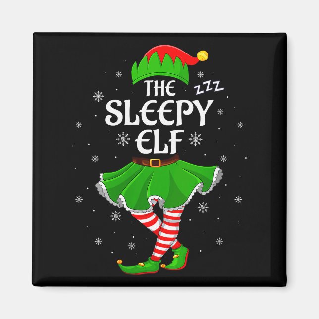 Imán Womens Sleepy Elf Christmas Family Girls Women Elf (Frente)