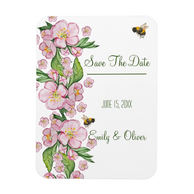 Imán Wonderful watercolor apple tree flowers and bее (Vertical)