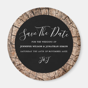 Imán Wood Grain Rustic Wedding Tree Ring Custom
