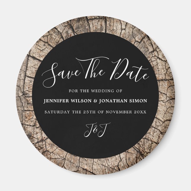 Imán Wood Grain Rustic Wedding Tree Ring Custom (Frente)
