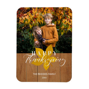 Imán Wood Happy Thankding Script deja foto