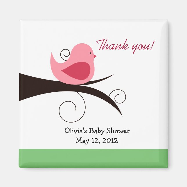 Imán Woodland Birdie (Rosa) Baby Shower Favor Magnet (Frente)