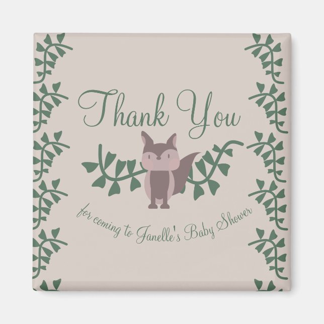 Imán Woodland Fox Greenery Baby Shower Regalos Rústicos (Frente)