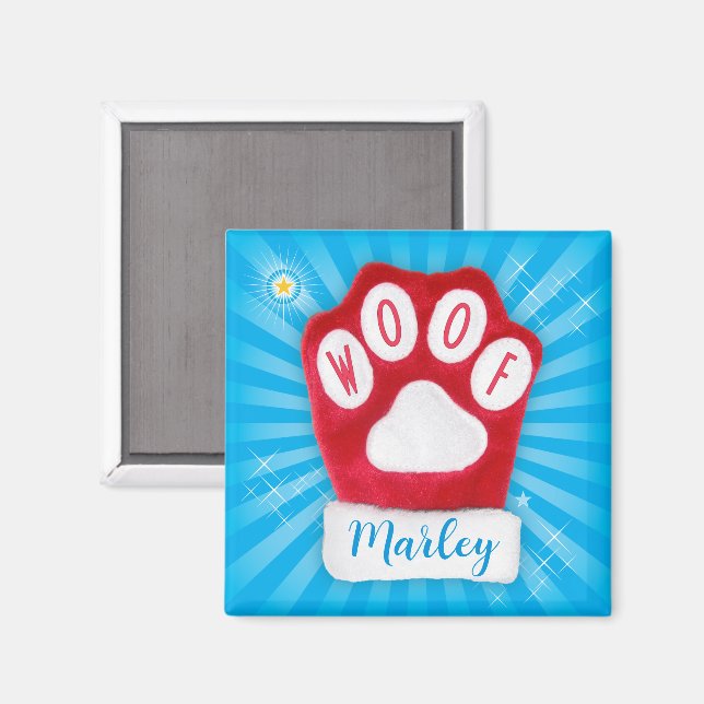 Imán WOOF Dog Navidades animados Red Paw Santa Mitten (Anverso/Reverso)