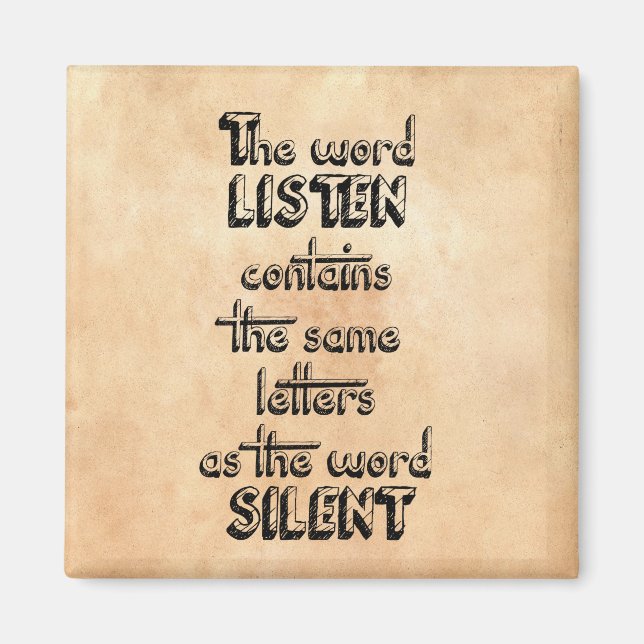 Imán Word LISTEN contiene las mismas letras que SILENT (Frente)