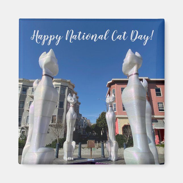 Imán World2Celebrate: ¡Feliz Día Nacional del Gato! (Frente)