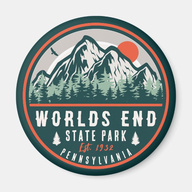 Imán World End State Park Pennsylvania Retro Sunset (Frente)