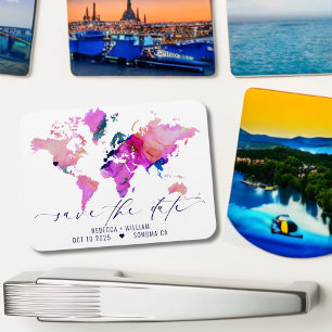Imán World Map Travel Destination Wedding Save the Date