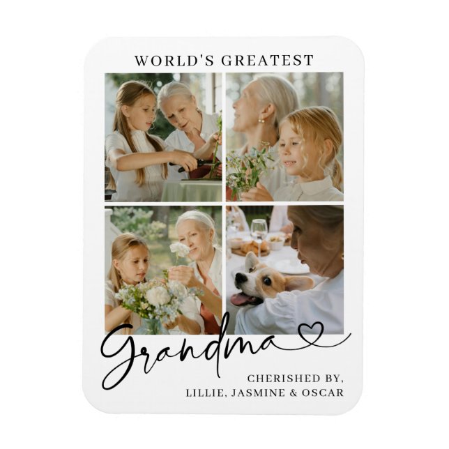 Imán World's Greatest Grandma Photo Collage Script (Vertical)