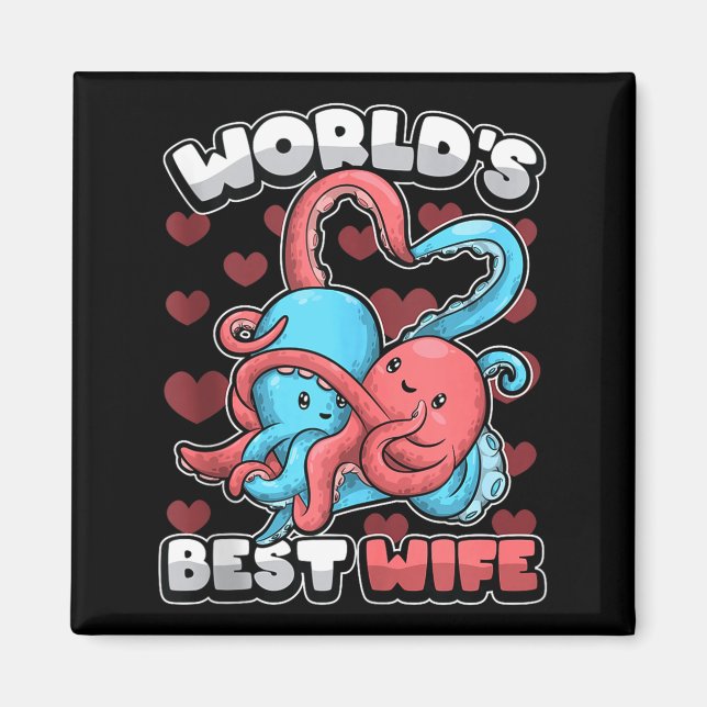 Imán World's Wife Cute Kawaii Octopus Heart Cute Couple (Frente)