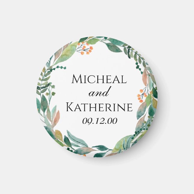 Imán Wreath botánica de acuarela personalizado (Frente)
