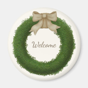 Imán Wreath de Boxwood con nombre personalizado de Bow 