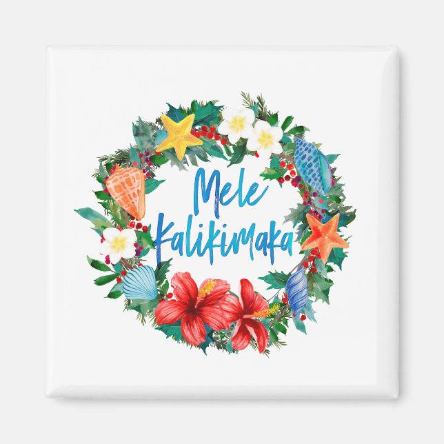 Imán Wreath de los Navidades hawaianos Mele Kalikimaka (Frente)