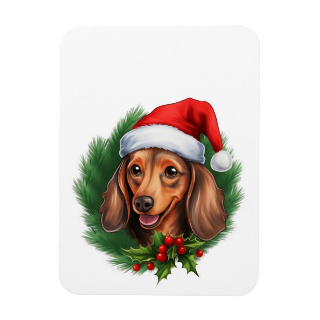 Imán Wreath de Navidades de Dachshund (Vertical)