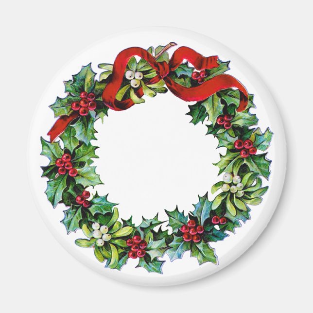 Imán Wreath de navidades de Holly e MIstletoe (Frente)