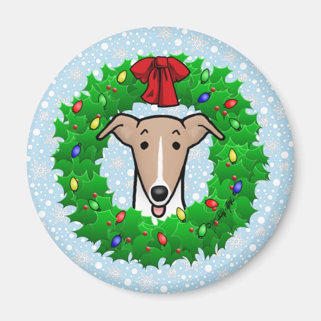Imán Wreath & Lights Whippet - Amanecer y blanco (Frente)