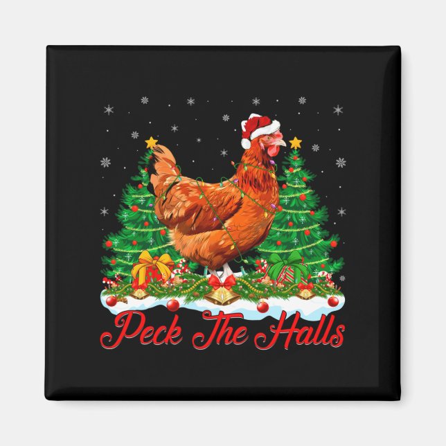 Imán Xmas Lighting Santa Hat Chicken Christmas Tree  (Frente)