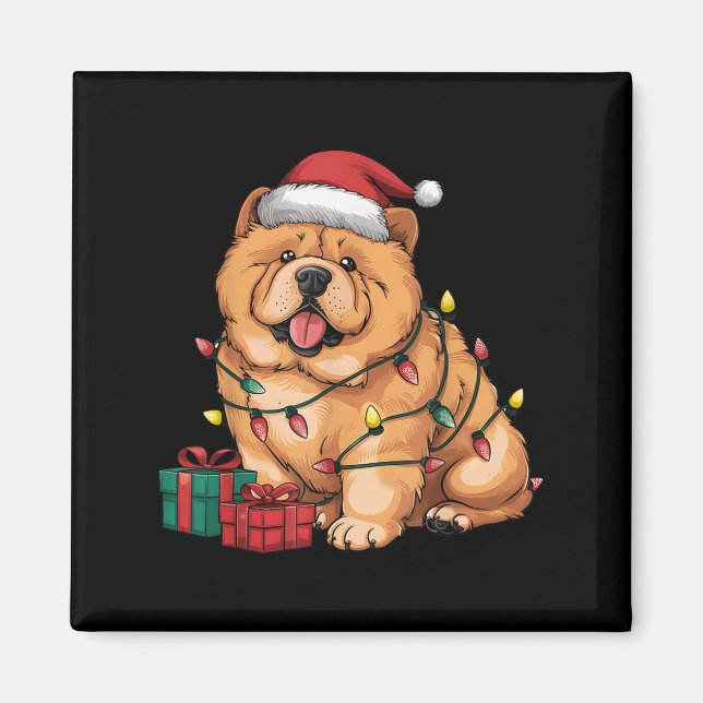 Imán Xmas Lighting Santa Hat Chow Chow Dog Christmas Fo (Frente)