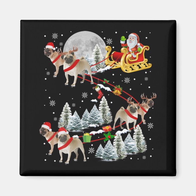 Imán Xmas Pug Sledge Christmas Sledge Santa Dog  (Frente)