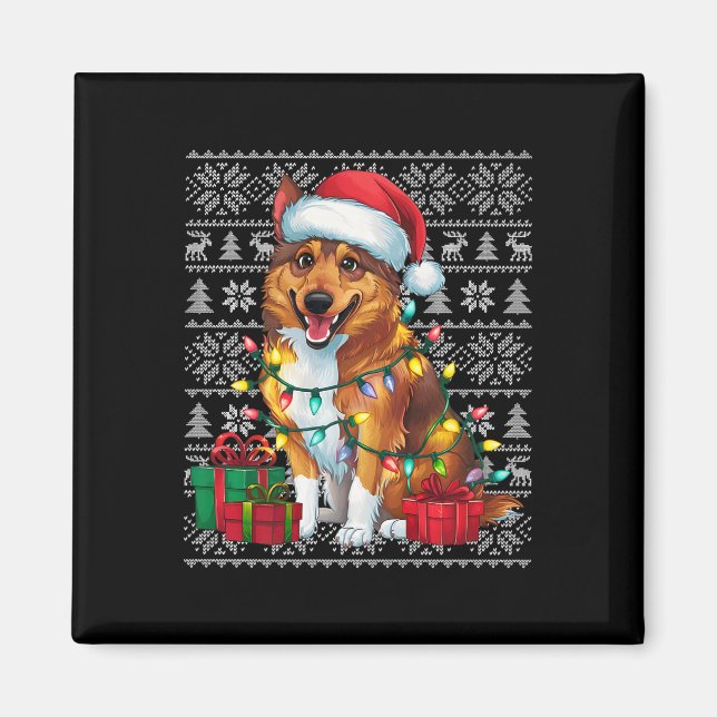 Imán Xmas Sweater Style Ugly Noruega Elkhound Dog Chr (Frente)