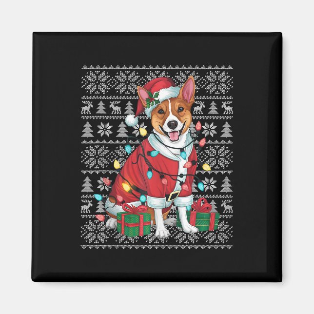 Imán Xmas Sweater Style Ugly Santa Basenji Dog Christma (Frente)