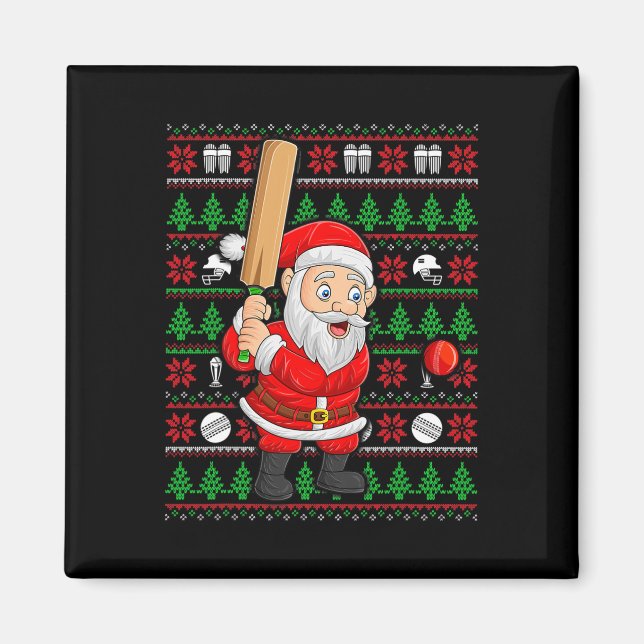 Imán Xmas Ugly Sweater Style Santa Playing Cricket Chri (Frente)