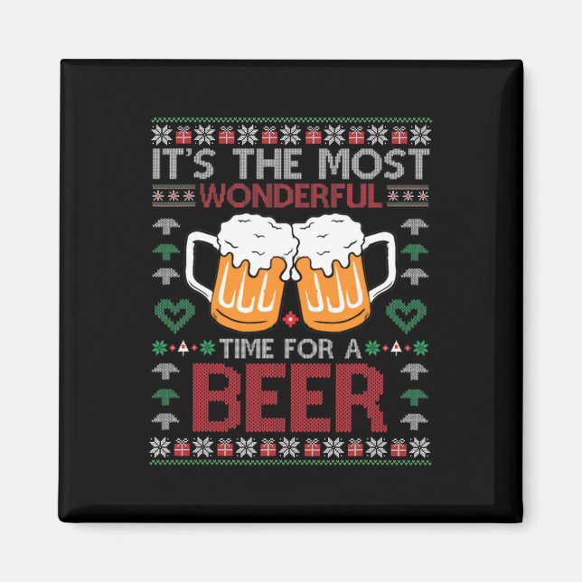 Imán Xmas Wonderful Time For A Beer Ugly Christmas S  (Frente)