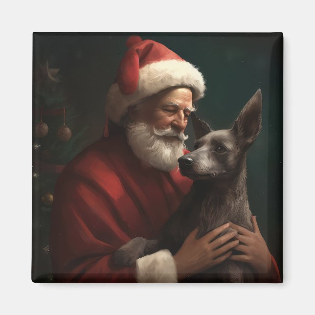 Imán Xoloitzcuintli con Santa Claus Navidad Festiva (Frente)