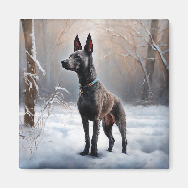 Imán Xoloitzcuintli Deja que nieve Navidad (Frente)