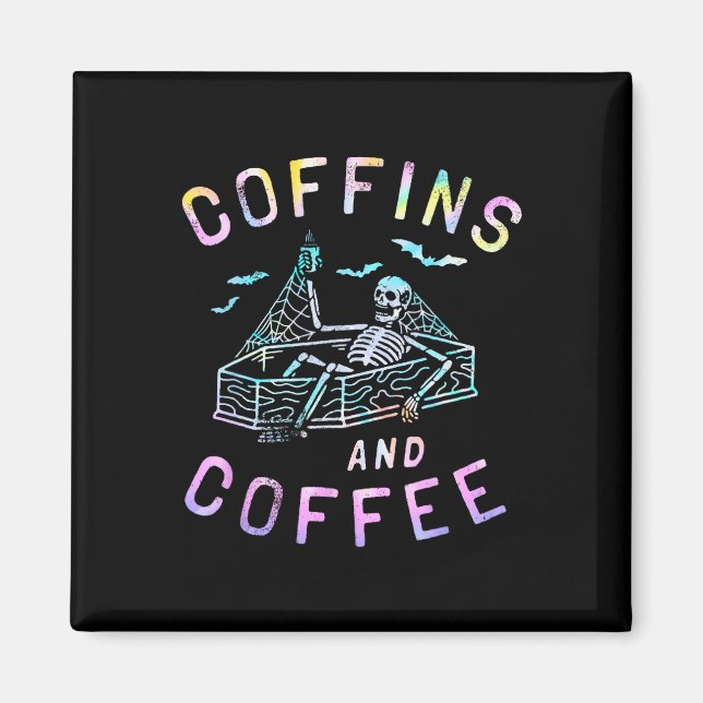 Imán Y Coffee Funny Skeleton Tie Dye Retro Halloween (Frente)