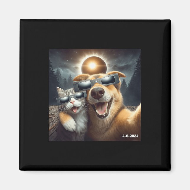 Imán Y Selfie De Perro Con Eclipse Solar 2024 Usando Gl (Frente)
