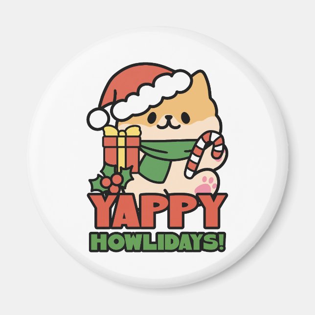 Imán Yappy Howlidays - Personalizado de perros Navidade (Frente)