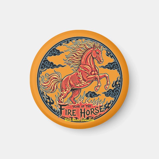 Imán Year of the Fire Horse Black small magnet (Frente)