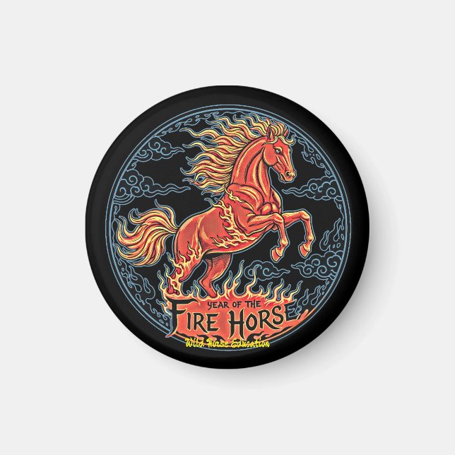 Imán Year of the Fire Horse Black small magnet (Frente)