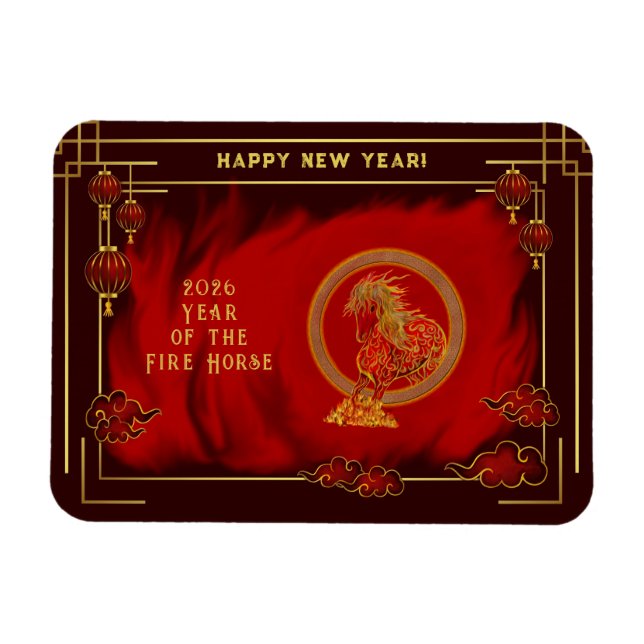 Imán Year of the Fire Horse , Happy Lunar New Year (Horizontal)