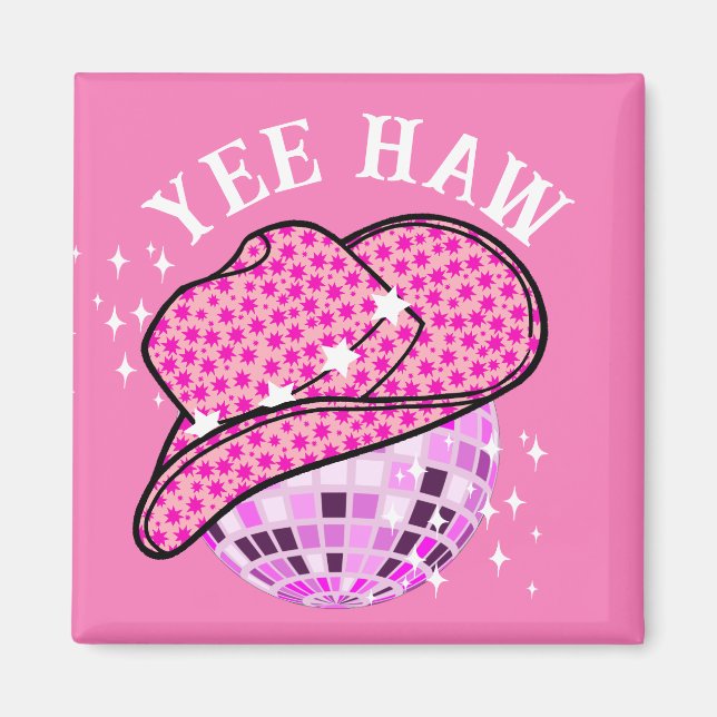 Imán Yee Haw Pink Purple Cowgirl Disco Rodeo (Frente)