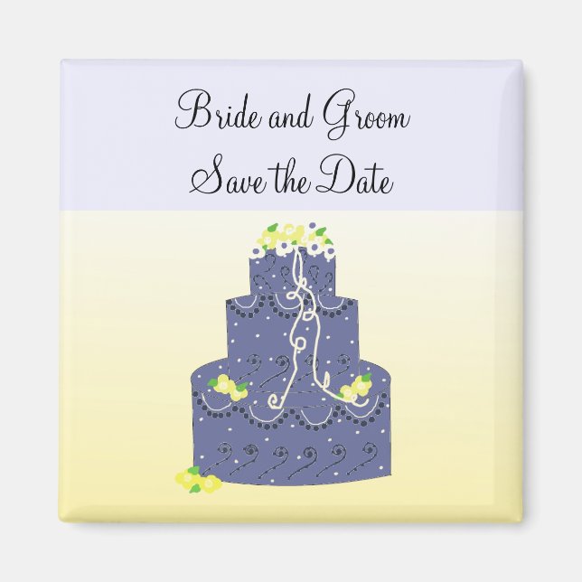 Imán Yellow and Blue Cake Save the Date (Frente)